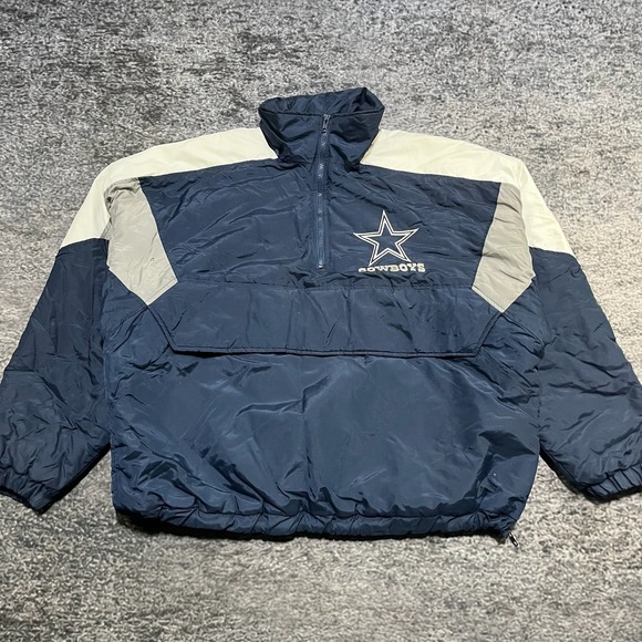 Vintage Dallas Cowboys Hooded Puffer Jacket Mens XL Blue NFL Embroidered 90s - Picture 3 of 13
